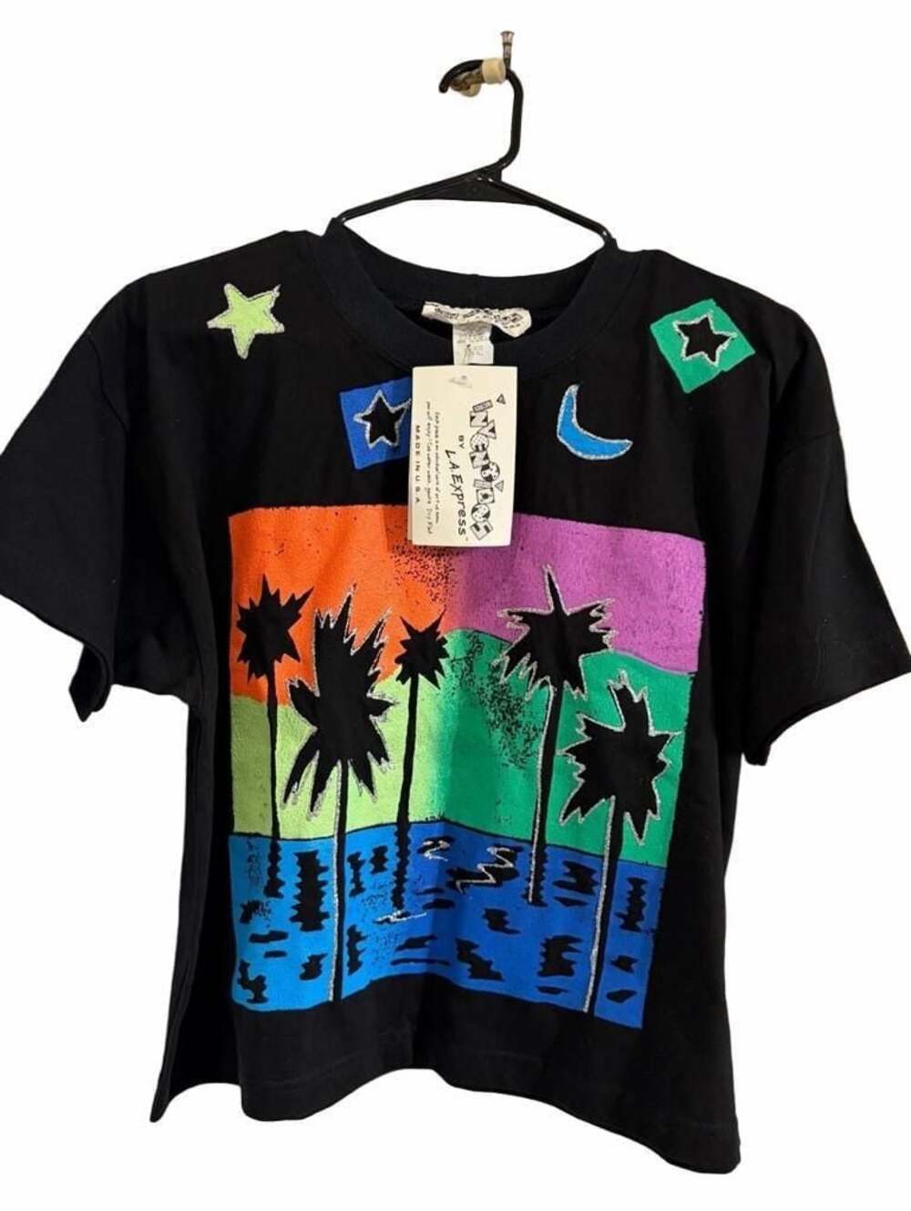 Vintage 80s Motion by L.A. Express NWT Hand Painted Palm Tree Art Graphic Tee